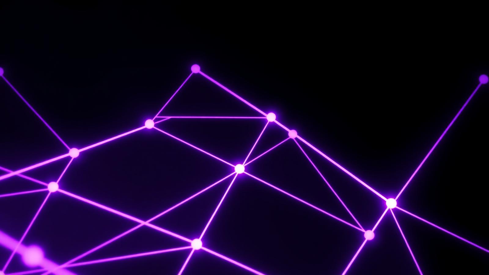 Neon purple network lattice representing connected technology, data and commercial systems